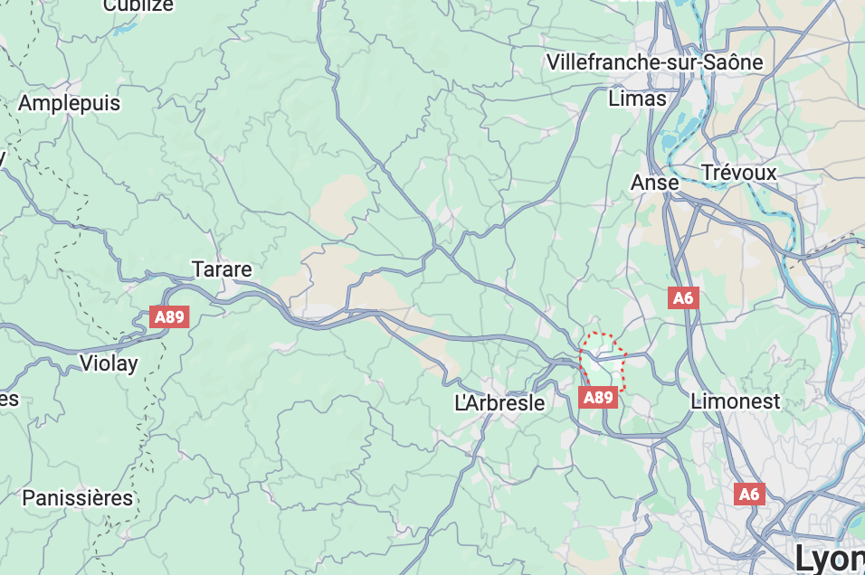 Carte du secteur de Saint-Forgeux, à proximité de Tarare et de L’Arbresle
